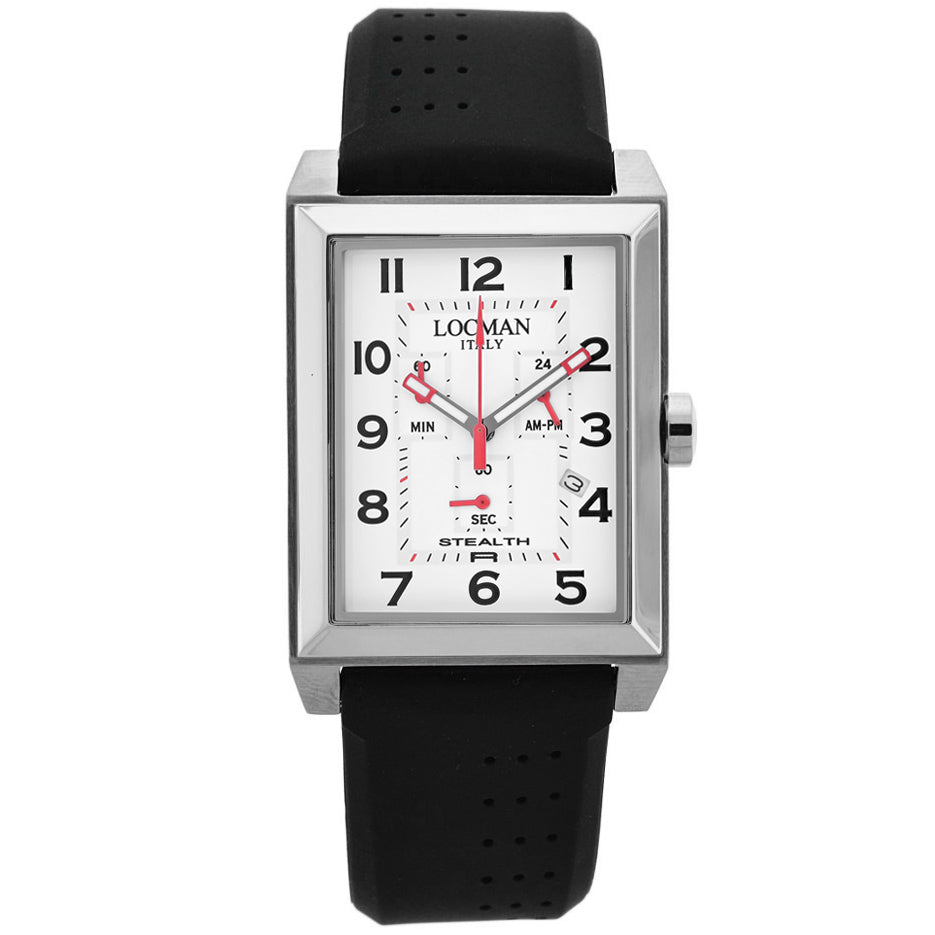Locman Men's 50mm Classic Quartz Chronograph Rectangle Silicone Strap Watch