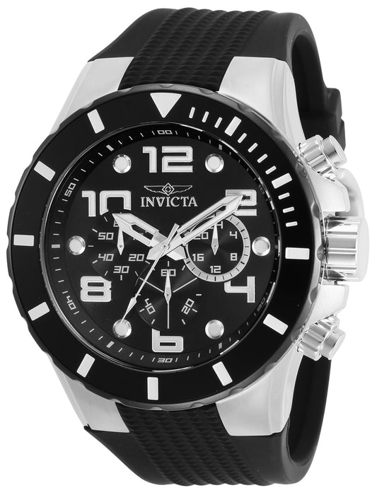 Invicta Men's 50mm Pro Diver Quartz Chronograph Black Silicone Strap Watch