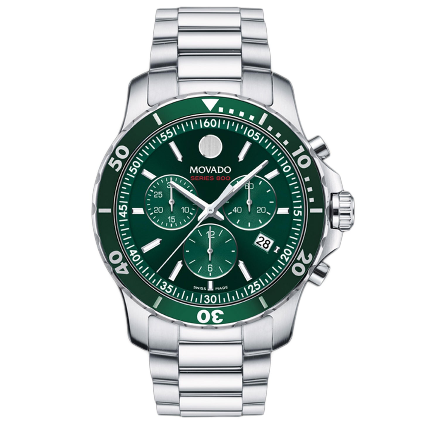 Movado Men's 42mm Series 800 Swiss Made Quartz Chronograph Green Bracelet Watch - 2600141