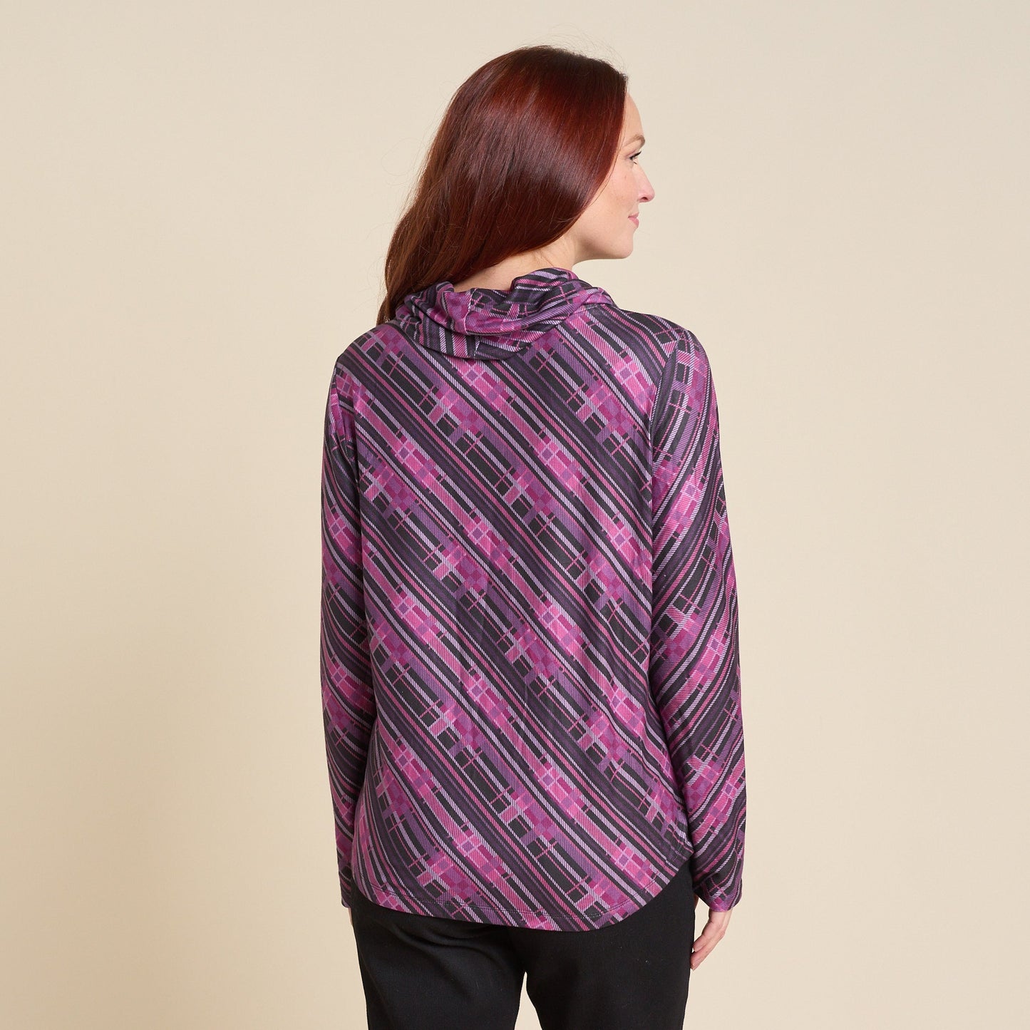 Christopher & Banks Relaxed Restyled Plaid Print Cowl Neck Tunic