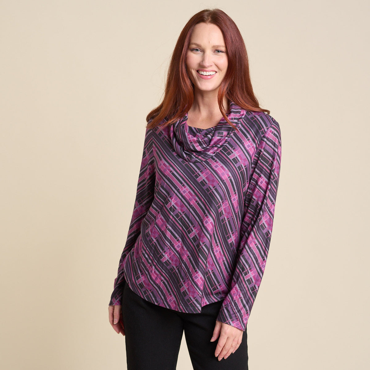 Christopher & Banks Relaxed Restyled Plaid Print Cowl Neck Tunic