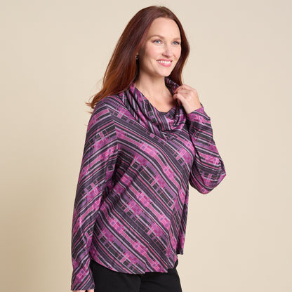 Christopher & Banks Relaxed Restyled Plaid Print Cowl Neck Tunic