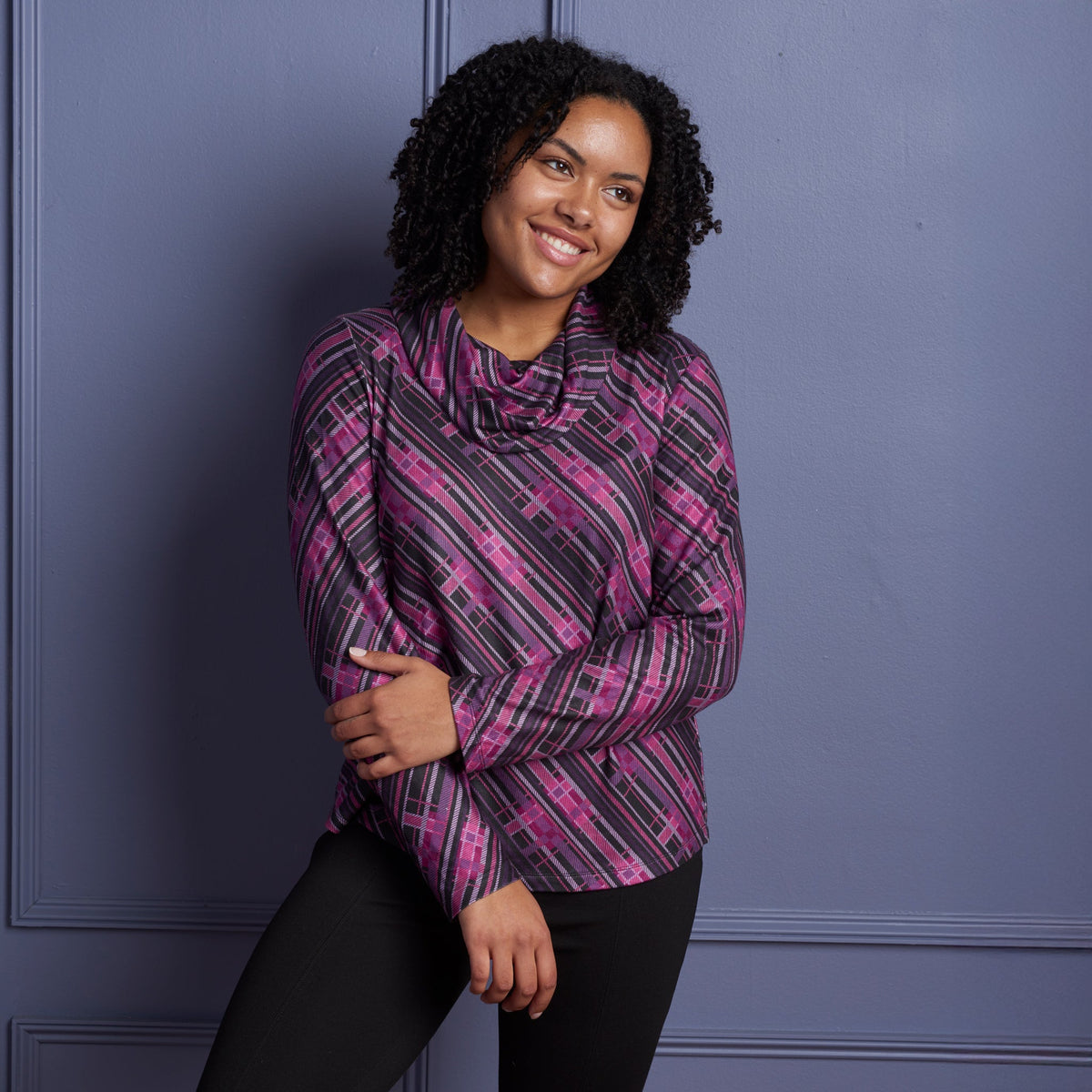 Christopher & Banks Relaxed Restyled Plaid Print Cowl Neck Tunic