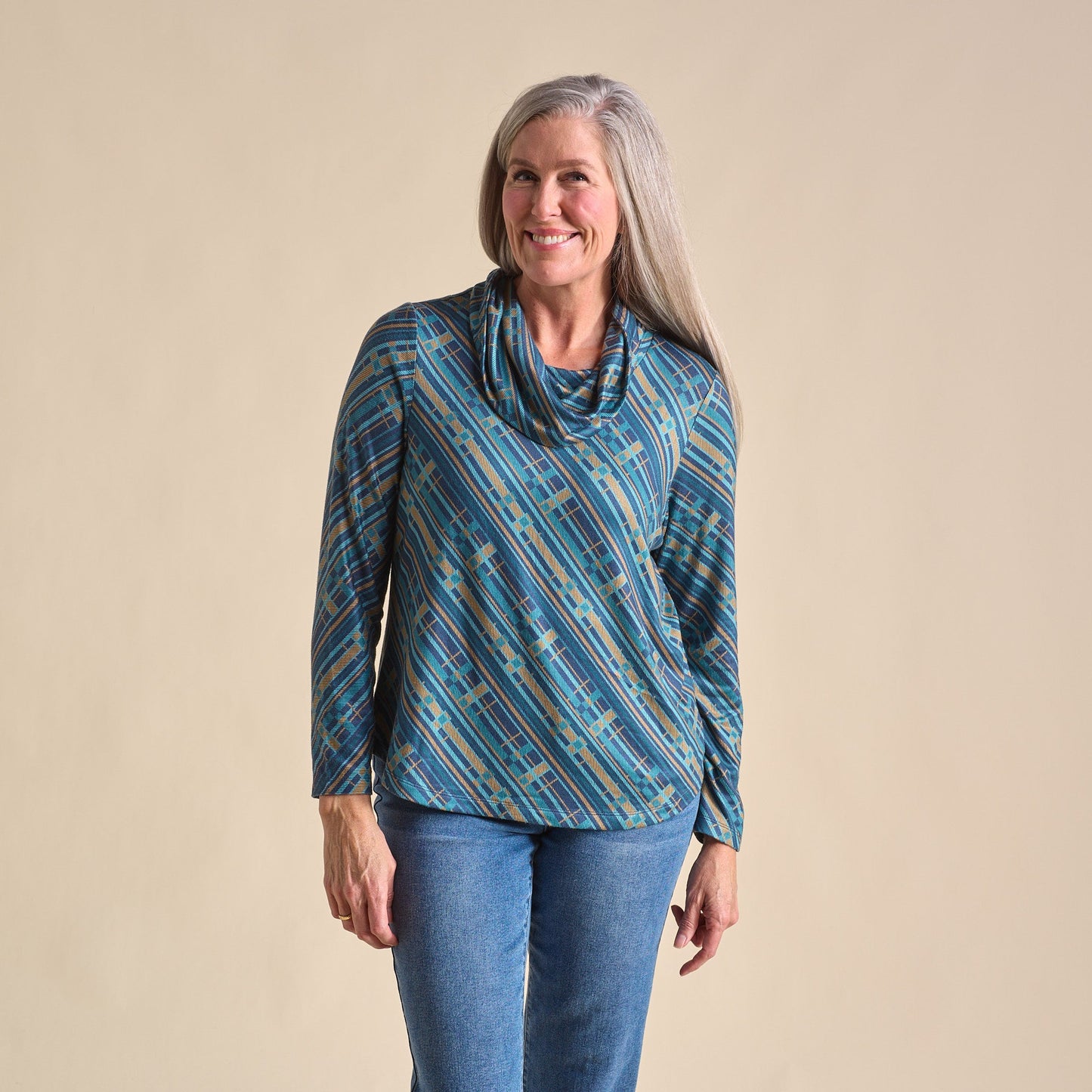 Christopher & Banks Relaxed Restyled Plaid Print Cowl Neck Tunic