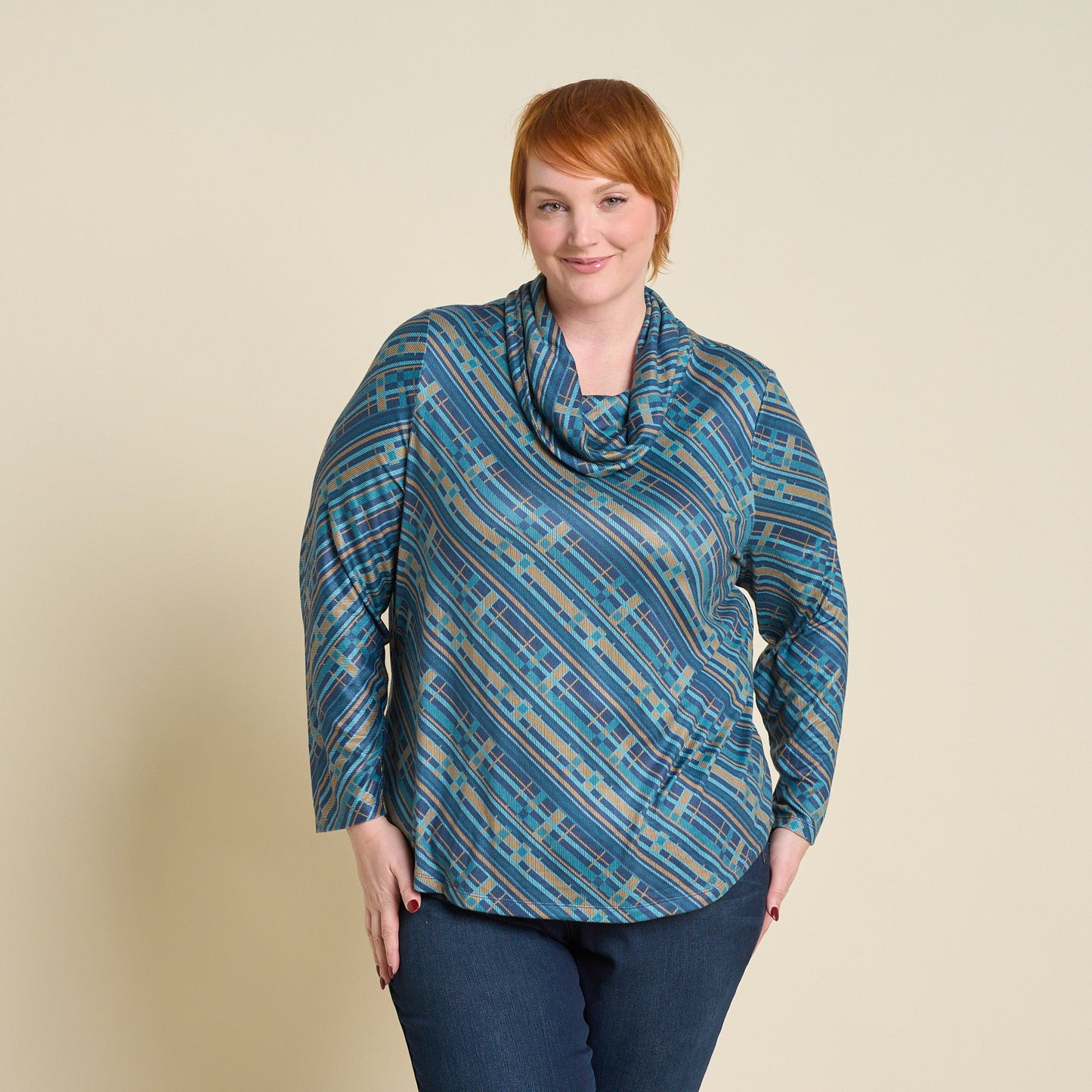 Christopher & Banks Relaxed Restyled Plaid Print Cowl Neck Tunic