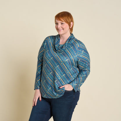 Christopher & Banks Relaxed Restyled Plaid Print Cowl Neck Tunic