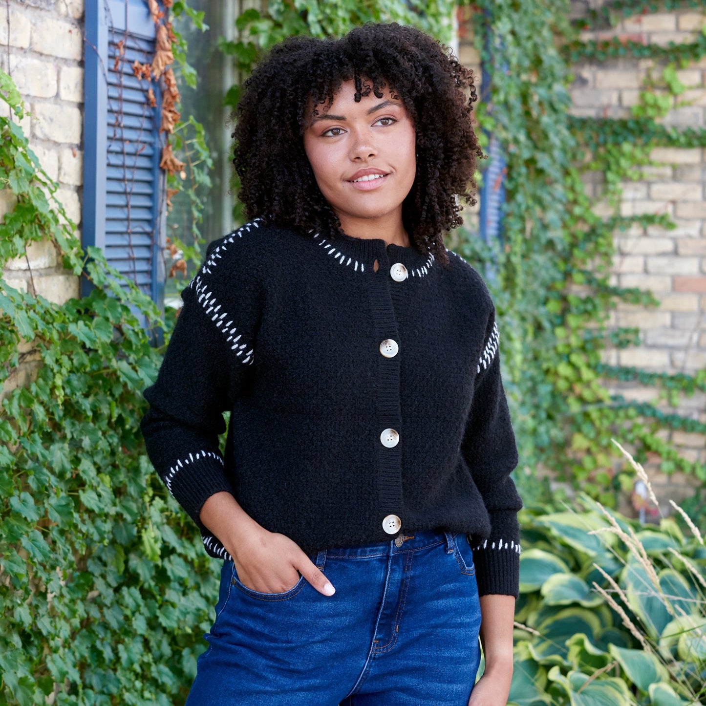 Christopher & Banks Whipstitch Button Front Cardigan