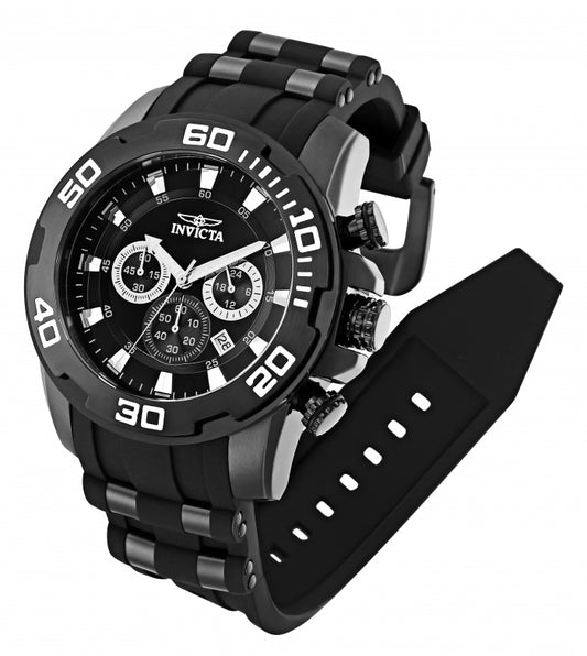 Invicta Men's 50mm Pro Diver Scuba Quartz Chronograph Blackout Dial & Case Silicone Strap Watch