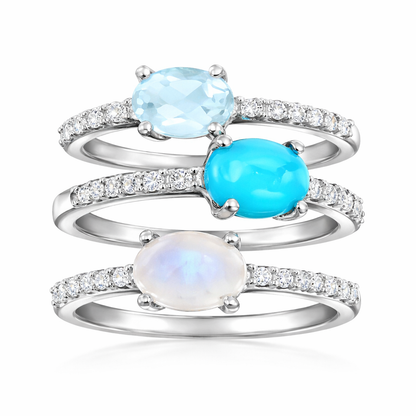 Sterling Silver Set of 3 Gemstone & White Zircon Stack Rings