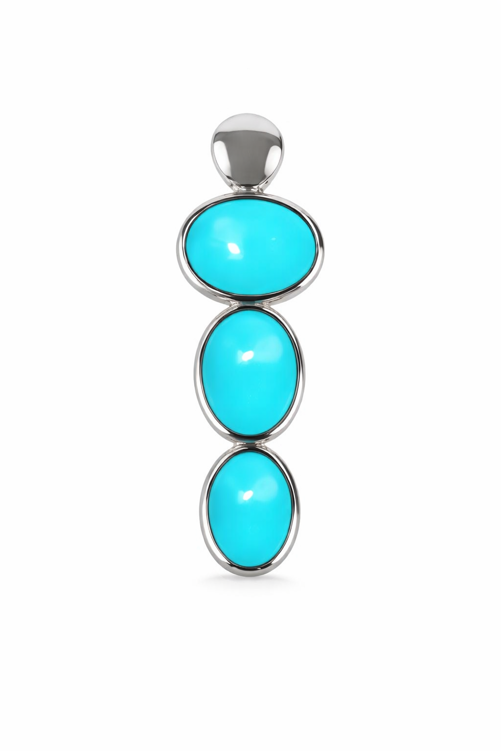 Sterling Silver Sleeping Beauty Turquoise Oval 3-Stone Drop Pendant with Chain
