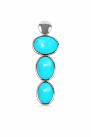 Sterling Silver Sleeping Beauty Turquoise Oval 3-Stone Drop Pendant with Chain