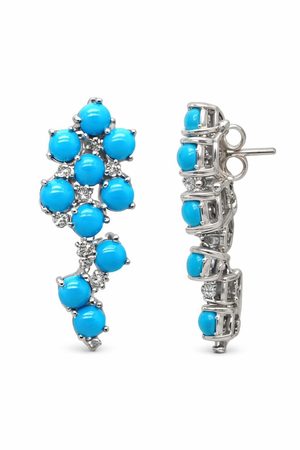Sterling Silver Sleeping Beauty Turq & White Zircon Scattered Earrings