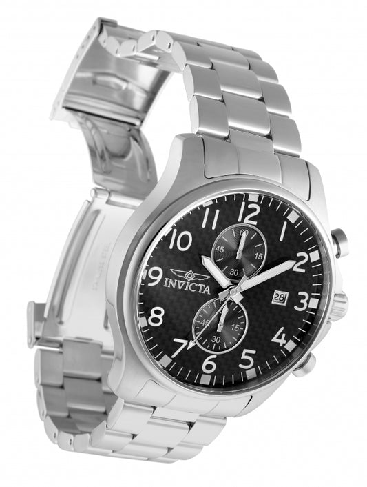 Invicta Men's 48mm Specialty Quartz Chronograph Black Carbon Fiber Dial Bracelet Watch
