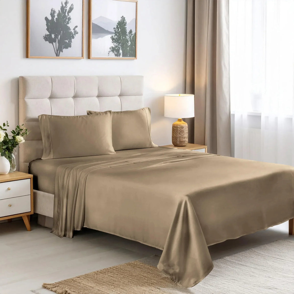 Superior Solid 300 Thread Count Egyptian Cotton Sateen Sheet Set 4-Piece
