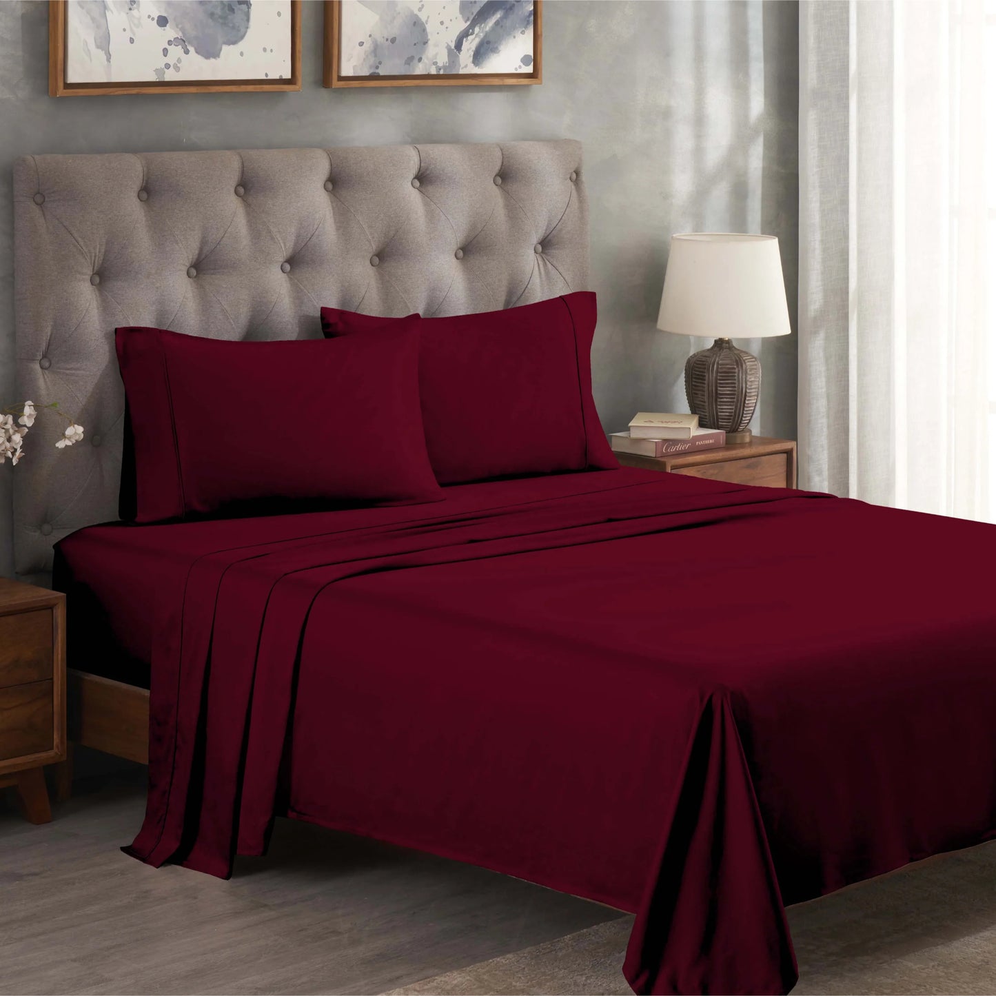 Superior Solid 300 Thread Count Egyptian Cotton Sateen 4-Piece Sheet Set