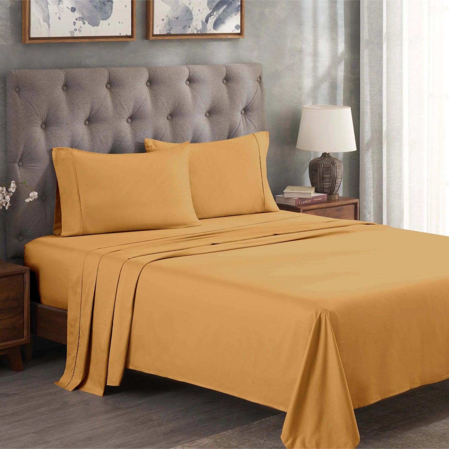 Superior Solid 300 Thread Count Egyptian Cotton Sateen 4-Piece Sheet Set