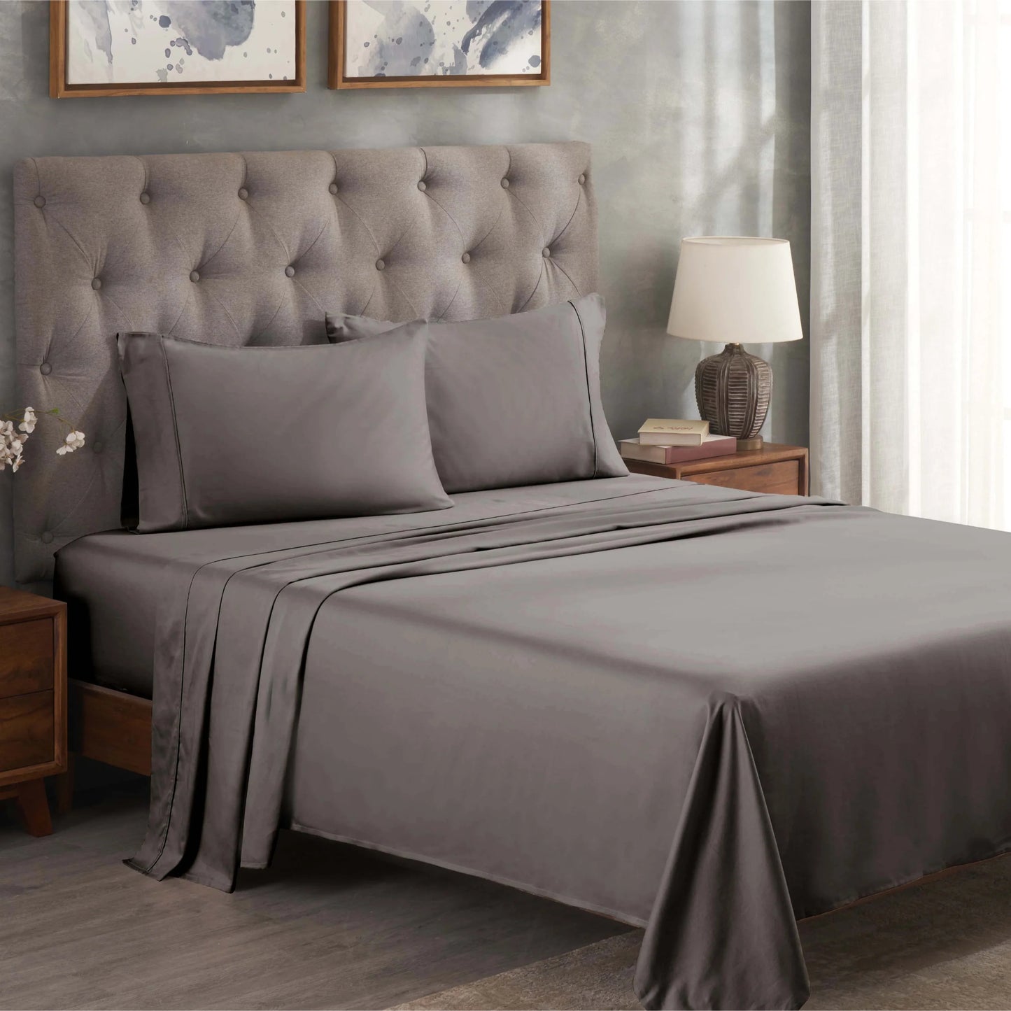 Superior Solid 300 Thread Count Egyptian Cotton Sateen Sheet Set 4-Piece