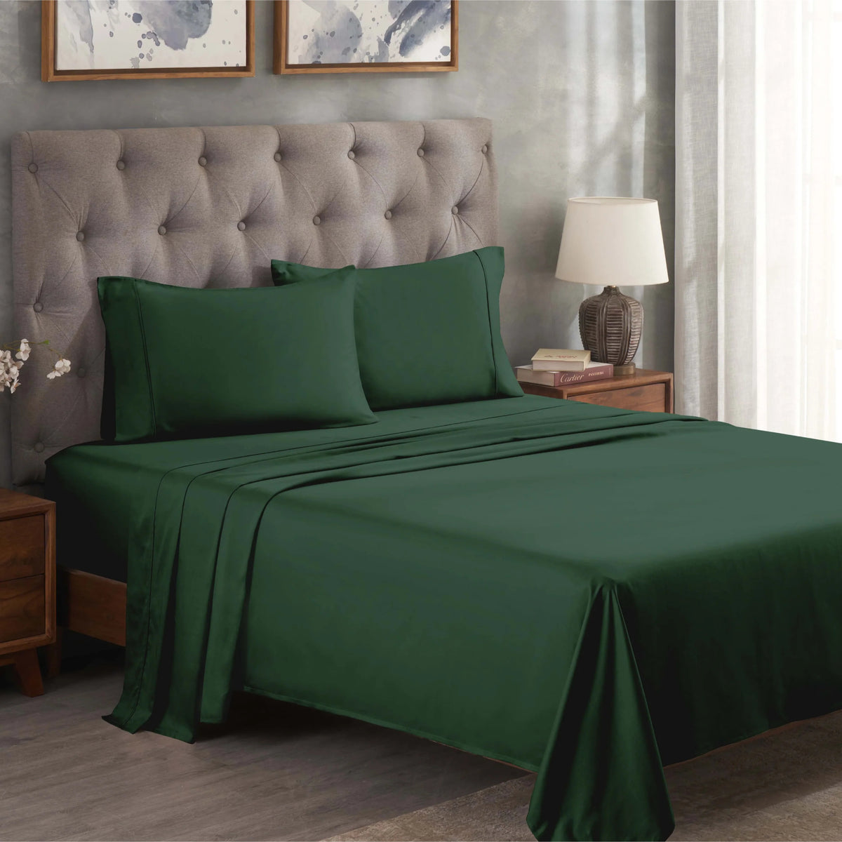 Superior Solid 300 Thread Count Egyptian Cotton Sateen 4-Piece Sheet Set