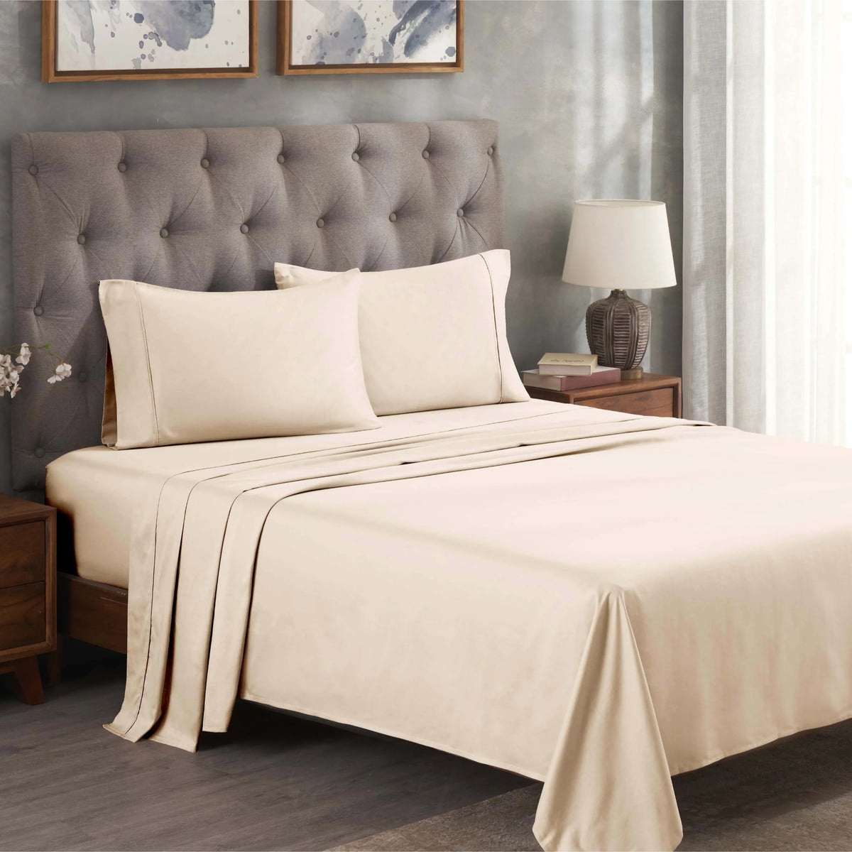 Superior Solid 300 Thread Count Egyptian Cotton Sateen Sheet Set 4-Piece