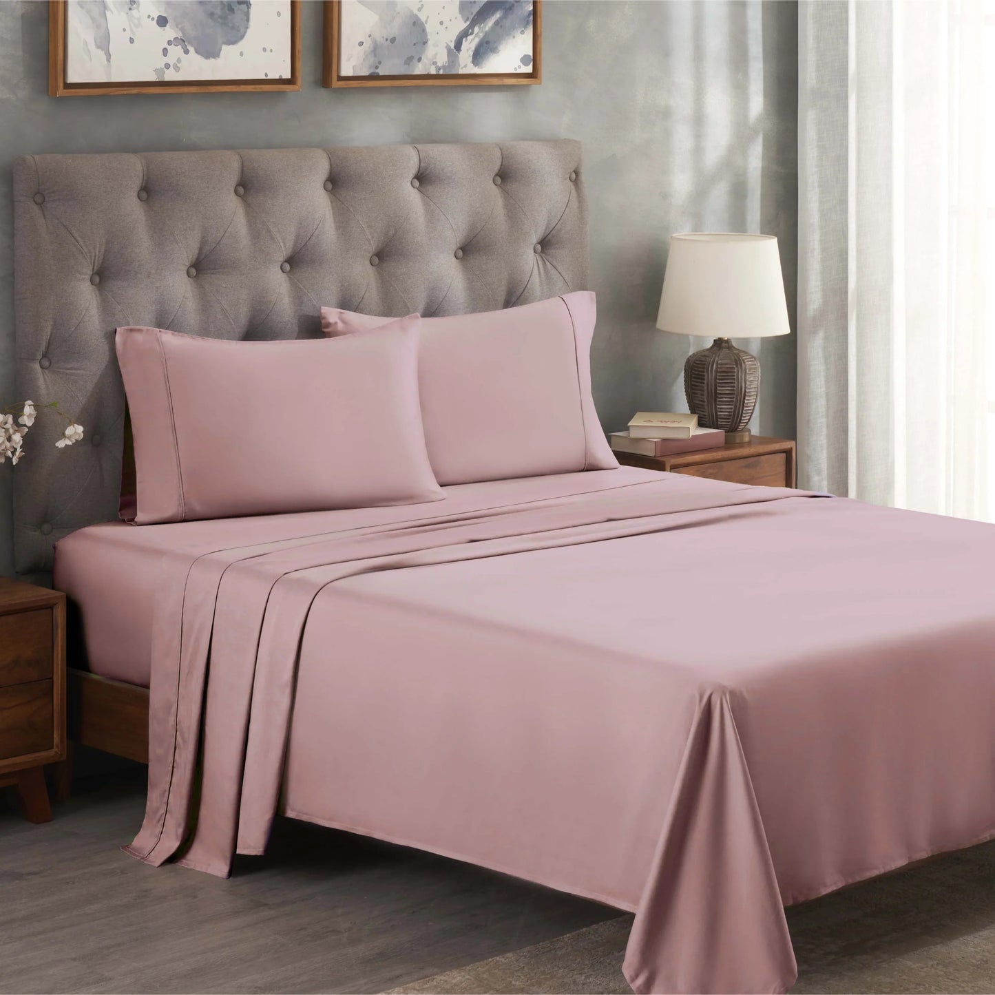 Superior Solid 300 Thread Count Egyptian Cotton Sateen 4-Piece Sheet Set