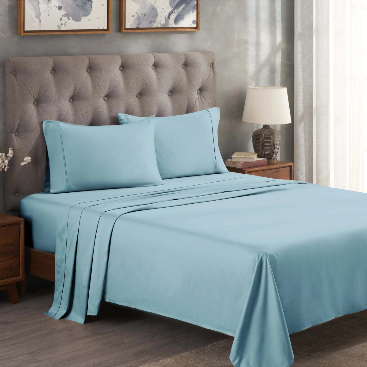 Superior Solid 300 Thread Count Egyptian Cotton Sateen 4-Piece Sheet Set