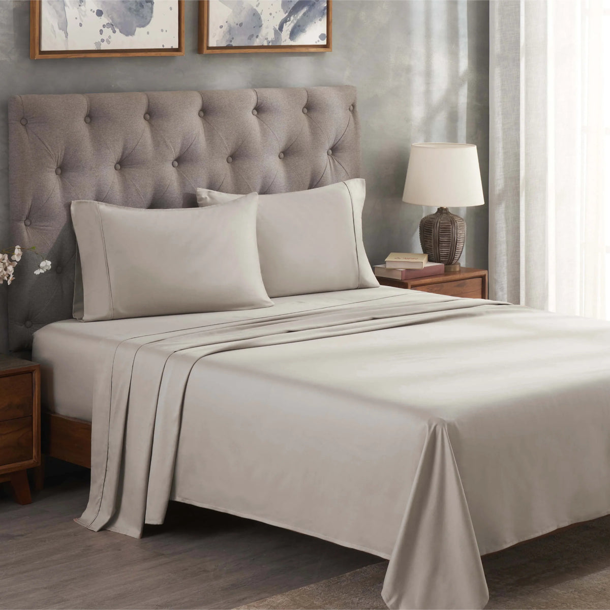 Superior Solid 300 Thread Count Egyptian Cotton Sateen Sheet Set 4-Piece