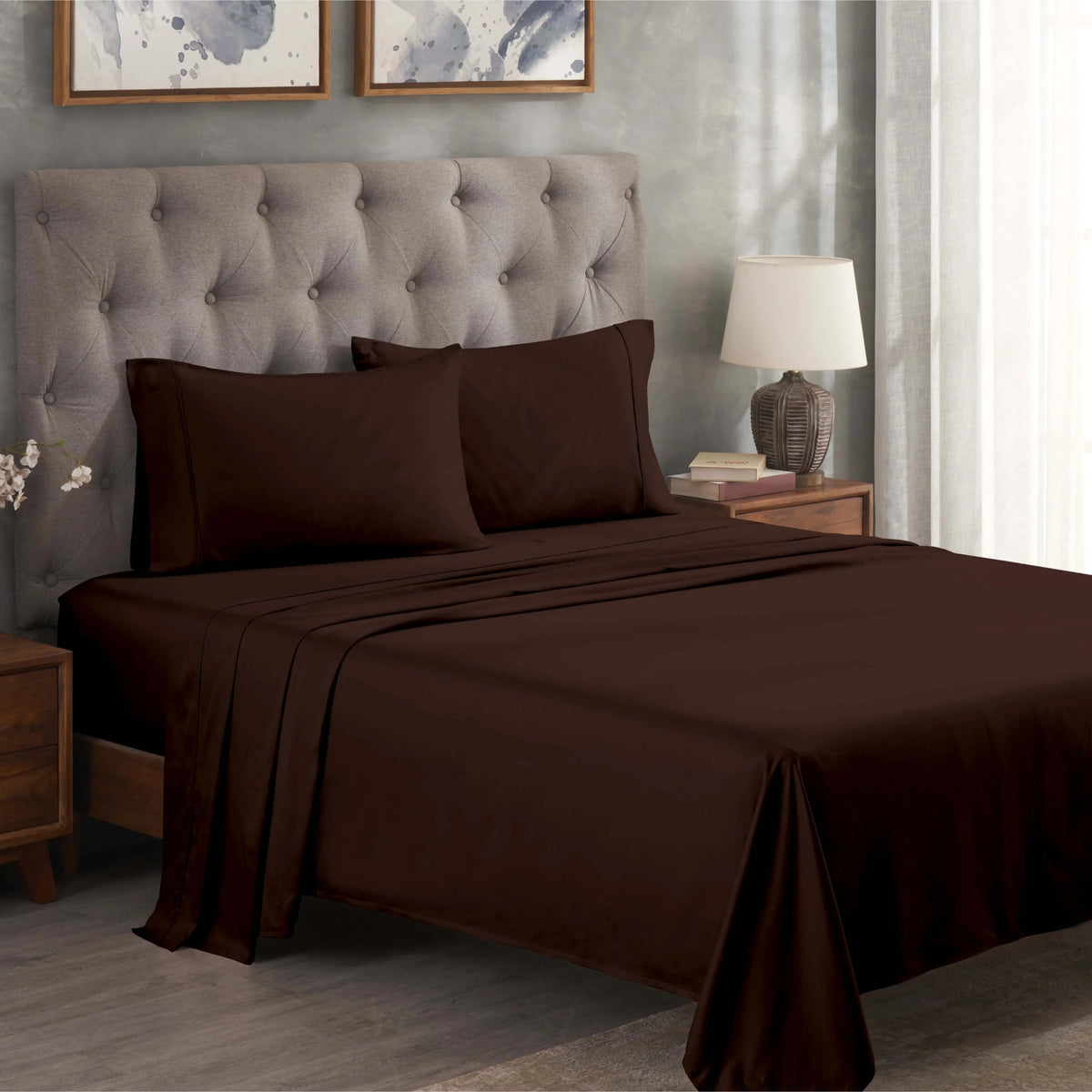 Superior Solid 300 Thread Count Egyptian Cotton Sateen Sheet Set 4-Piece