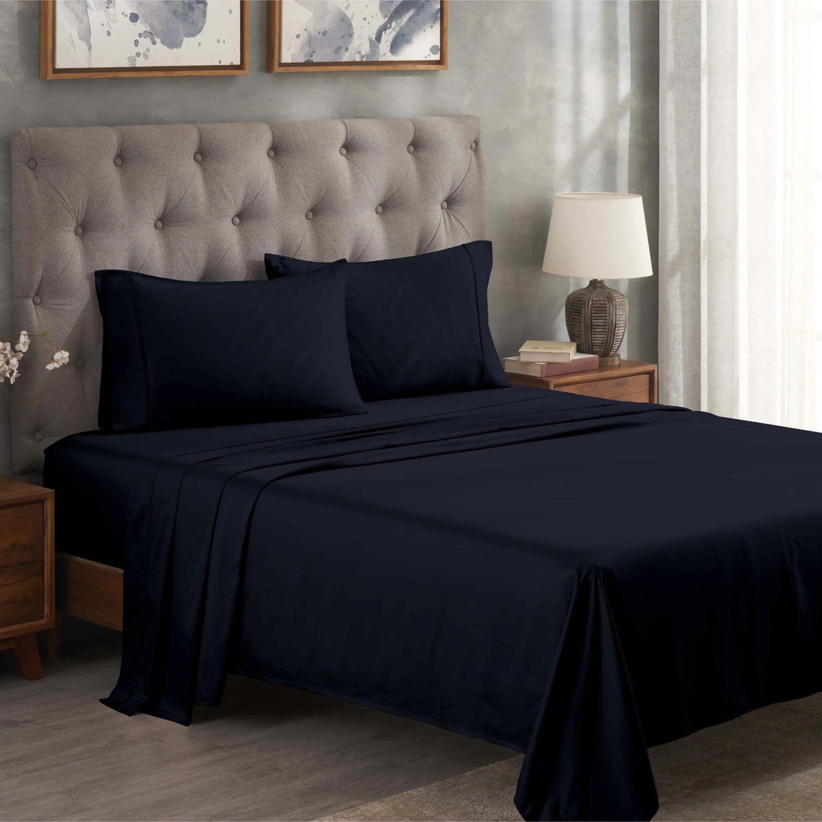 Superior Solid 300 Thread Count Egyptian Cotton Sateen 4-Piece Sheet Set