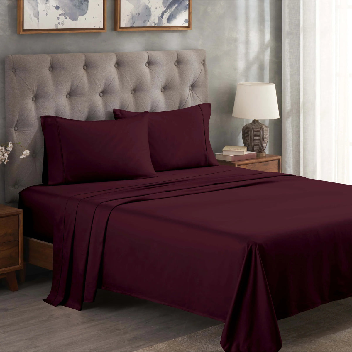 Superior Solid 300 Thread Count Egyptian Cotton Sateen 4-Piece Sheet Set