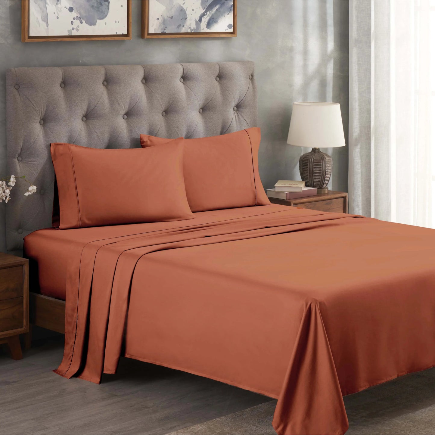 Superior Solid 300 Thread Count Egyptian Cotton Sateen 4-Piece Sheet Set