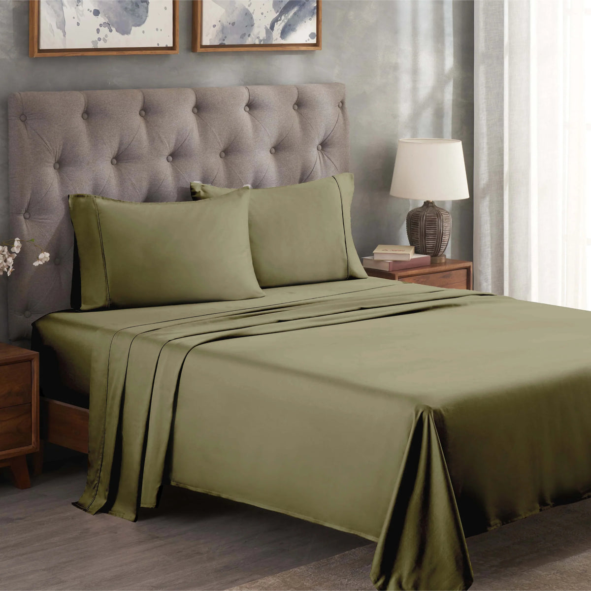 Superior Solid 300 Thread Count Egyptian Cotton Sateen 4-Piece Sheet Set