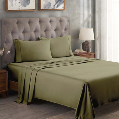 Superior Solid 300 Thread Count Egyptian Cotton Sateen 4-Piece Sheet Set