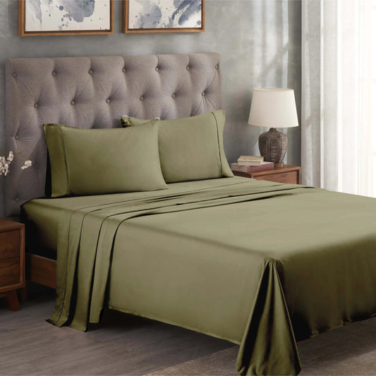 Superior Solid 300 Thread Count Egyptian Cotton Sateen 4-Piece Sheet Set
