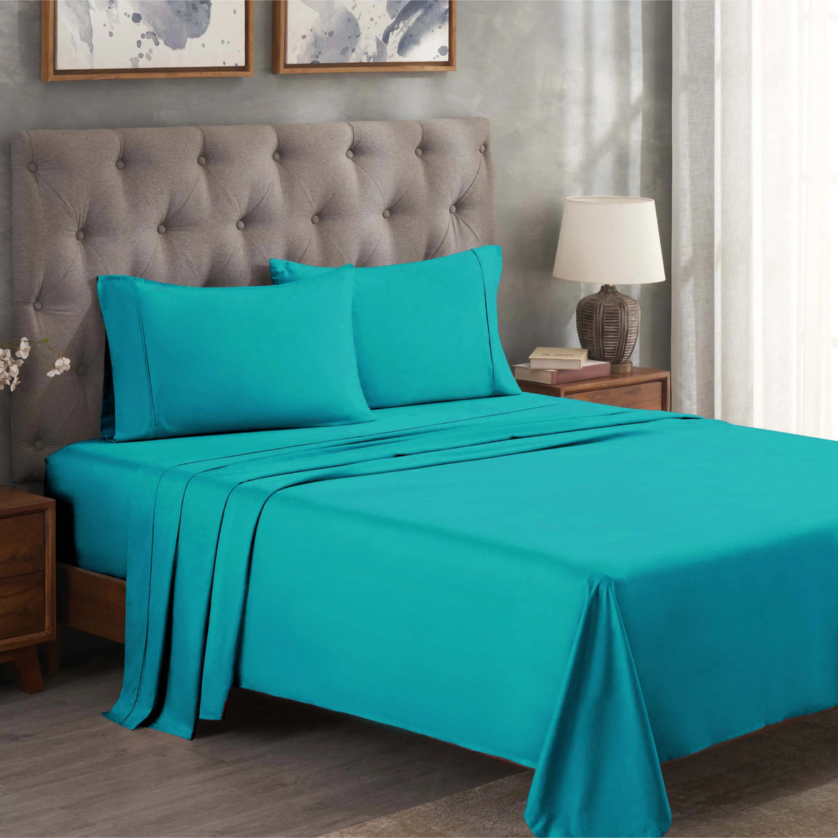 Superior Solid 300 Thread Count Egyptian Cotton Sateen 4-Piece Sheet Set