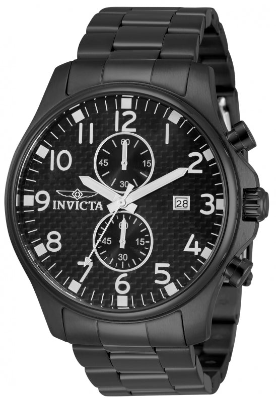 Invicta Men's 48mm Specialty Quartz Chronograph Black Carbon Fiber Dial Bracelet Watch