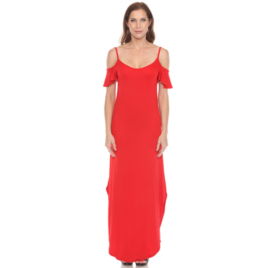 White Mark Women's Cold Shoulder Maxi Sundress