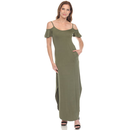 White Mark Women's Cold Shoulder Maxi Sundress