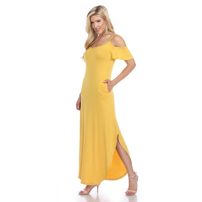 White Mark Women's Cold Shoulder Maxi Sundress