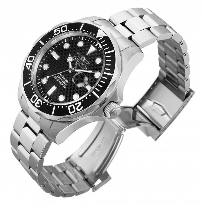 Invicta Men's 47mm Pro Diver Quartz Date Carbon Fiber Dial Bracelet Watch