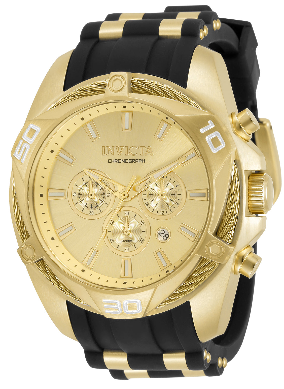 Invicta Men's 50mm Bolt Quartz Chronograph Goldtone Silicone Strap Watch