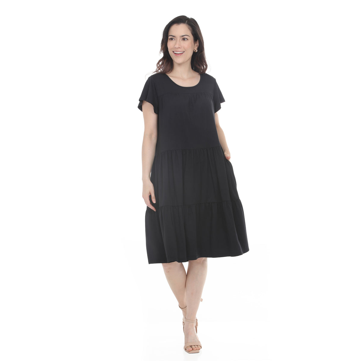 White Mark Women’s Flutter Sleeve Ruffle Tiered Dress