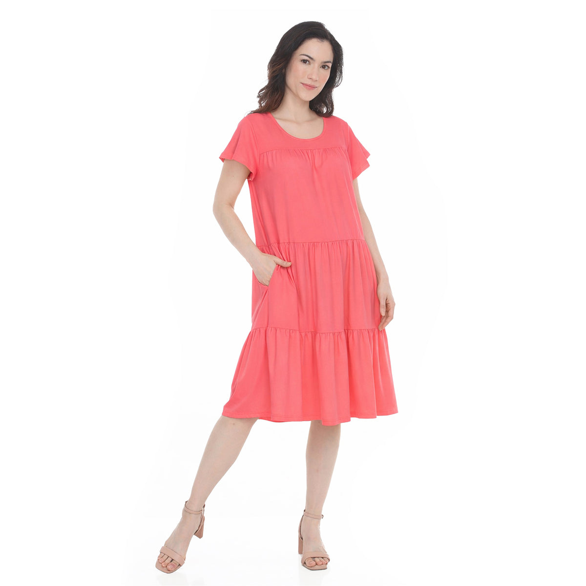 White Mark Women’s Flutter Sleeve Ruffle Tiered Dress