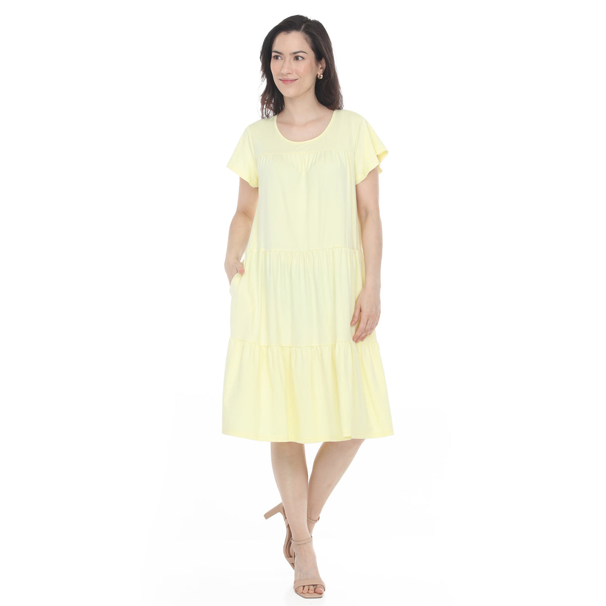 White Mark Women’s Flutter Sleeve Ruffle Tiered Dress