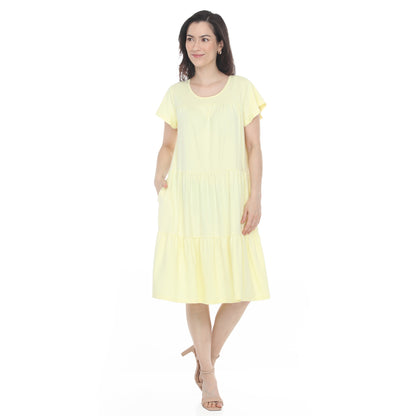 White Mark Women’s Flutter Sleeve Ruffle Tiered Dress