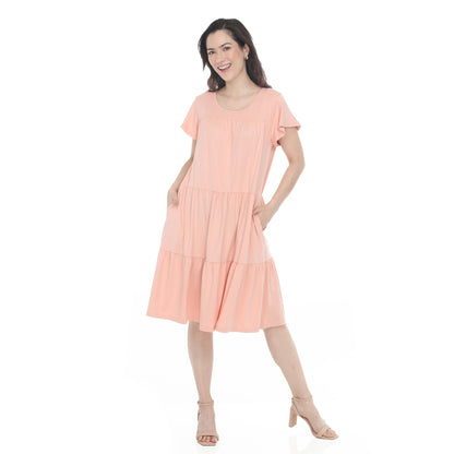 White Mark Women’s Flutter Sleeve Ruffle Tiered Dress