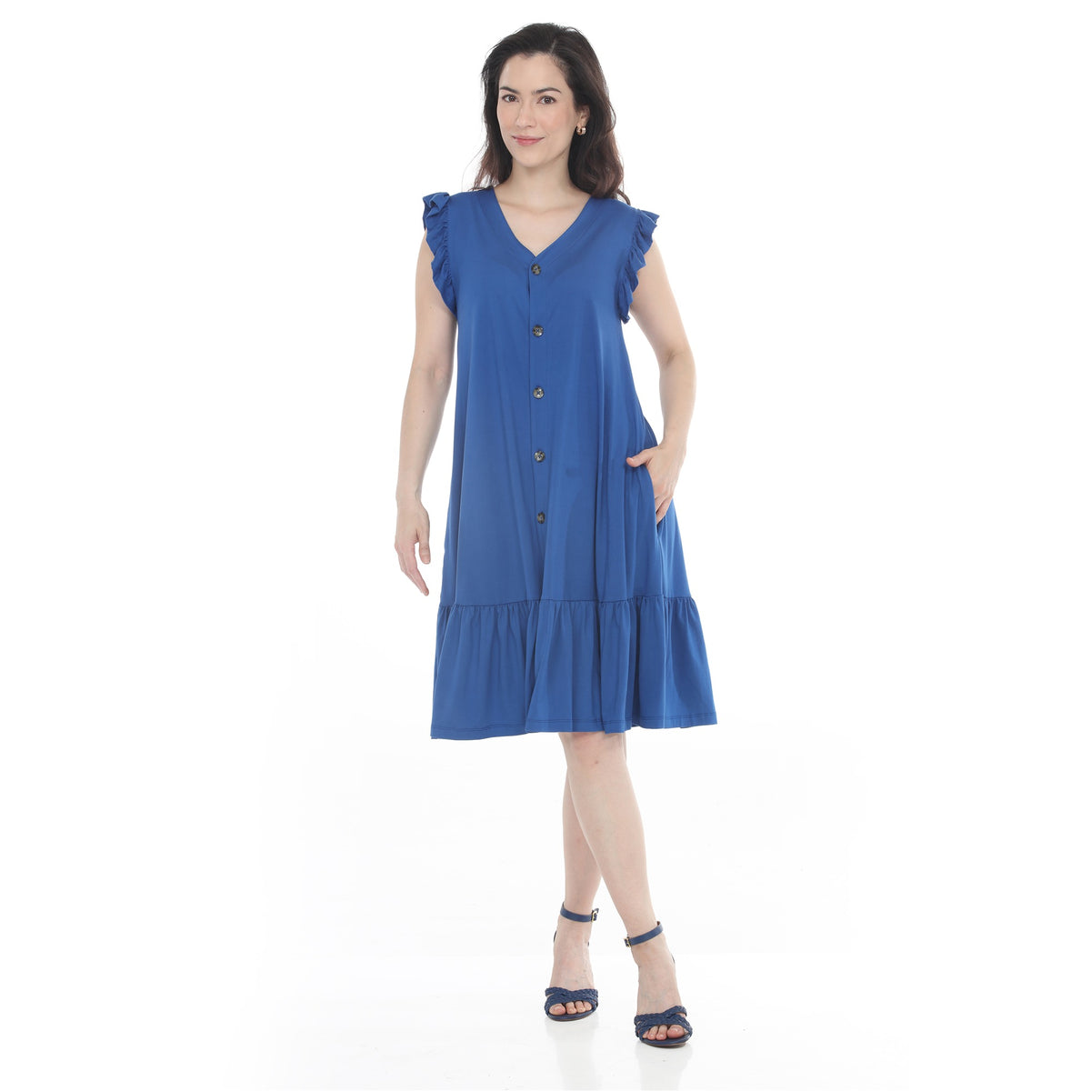 White Mark Women's Women’s Button Front Tiered Swing Dress