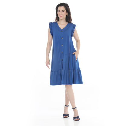 White Mark Women's Women’s Button Front Tiered Swing Dress