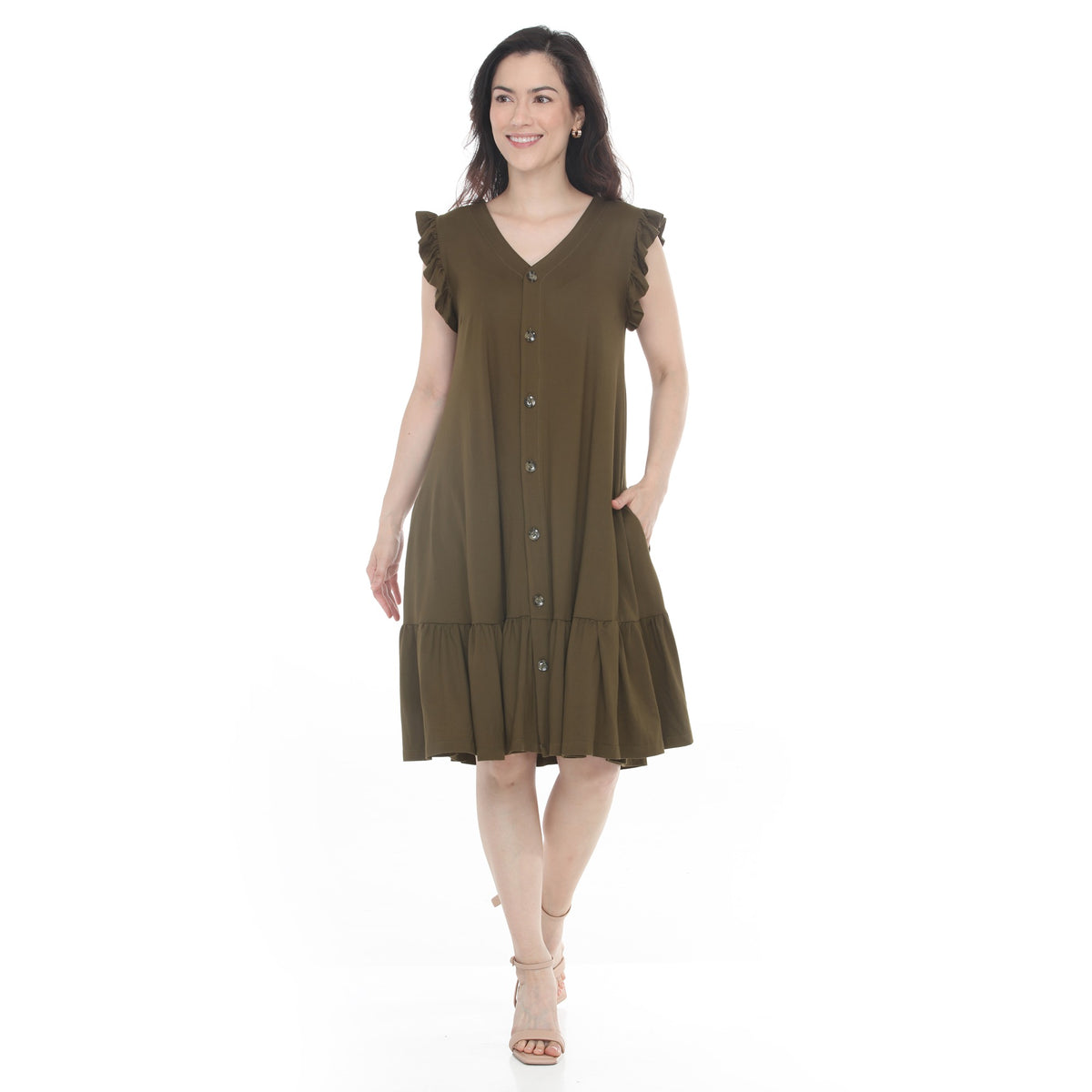 White Mark Women's Women’s Button Front Tiered Swing Dress