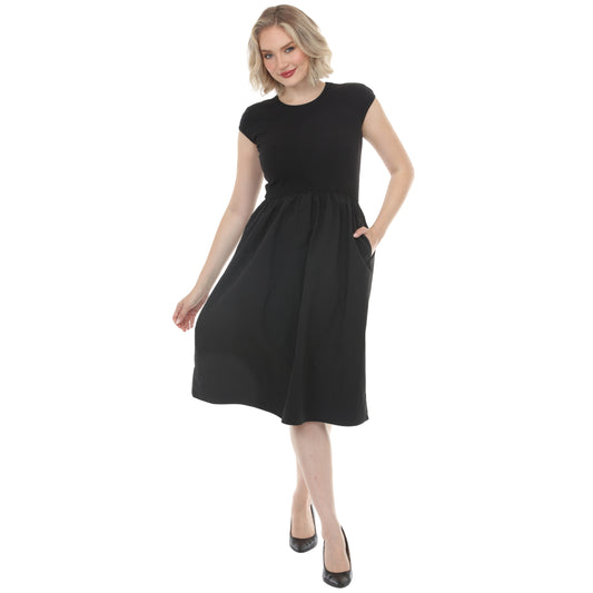 White Mark Women's Ultrasoft Cotton Knit to Woven Midi Dress