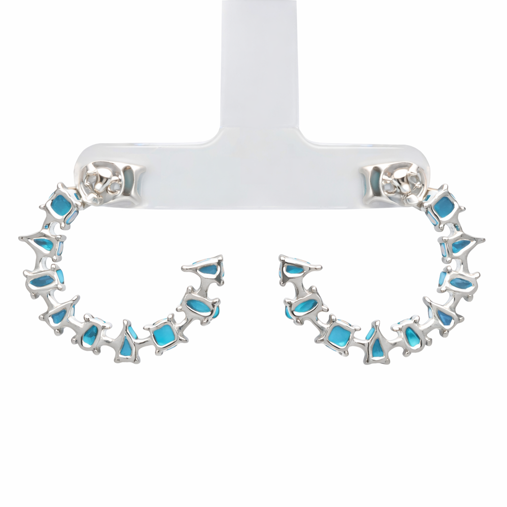 Sterling Silver Multi-Shape Sleeping Beauty Turquoise Forward Facing Hoop Earrings